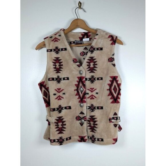 Studio West Jackets & Blazers - Vintage 90s Fleece Southwestern Vest Size Large Aztec Western Metal Button